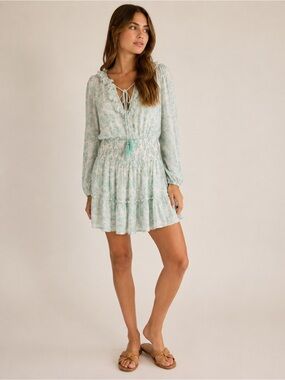 House of Harlow 1960 Mint Paisley Smocked Boho Mini Dress XS